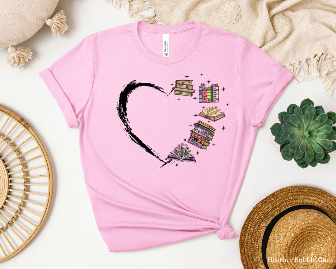 Book Heart Tee | Reading Lover Shirt, Bookworm, Reader Gift, Unisex Tee