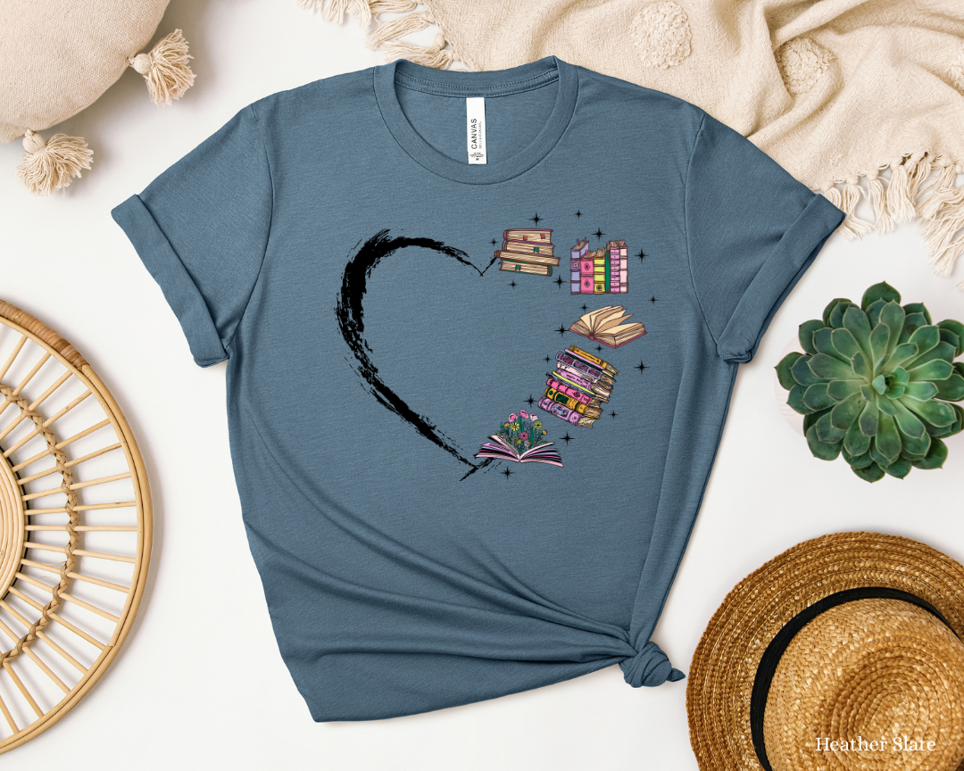 Book Heart Tee | Reading Lover Shirt, Bookworm, Reader Gift, Unisex Tee